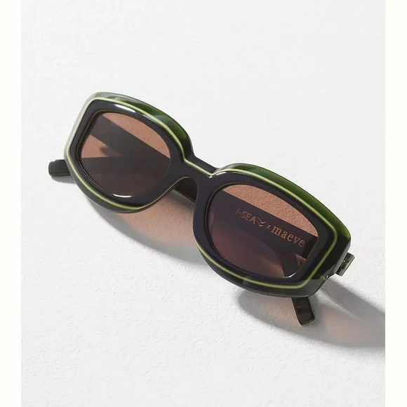 Maeve Anthropologie Curved Rectangular Colorblock Polarized Sunglasses - Picture 1 of 3